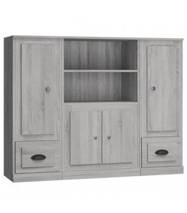 vidaXL Highboards 3 pcs Smoked Oak Engineered Wood — Colour: grey sonoma
