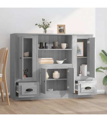 vidaXL Highboards 3 pcs Smoked Oak Engineered Wood — Colour: grey sonoma