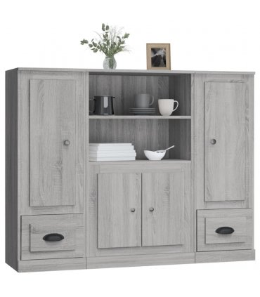 vidaXL Highboards 3 pcs Smoked Oak Engineered Wood — Colour: grey sonoma