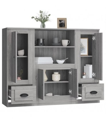vidaXL Highboards 3 pcs Smoked Oak Engineered Wood — Colour: grey sonoma