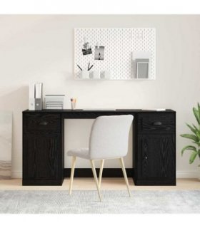 vidaXL Desk with Cabinet Black Oak 154.5 x 50 x 75 cm Engineered Wood