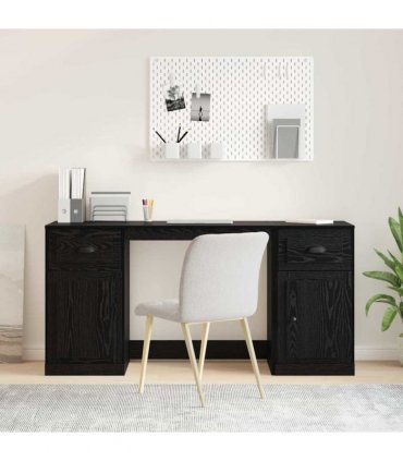 vidaXL Desk with Cabinet Black Oak 154.5 x 50 x 75 cm Engineered Wood