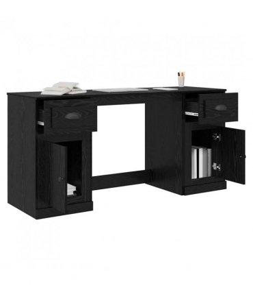 vidaXL Desk with Cabinet Black Oak 154.5 x 50 x 75 cm Engineered Wood