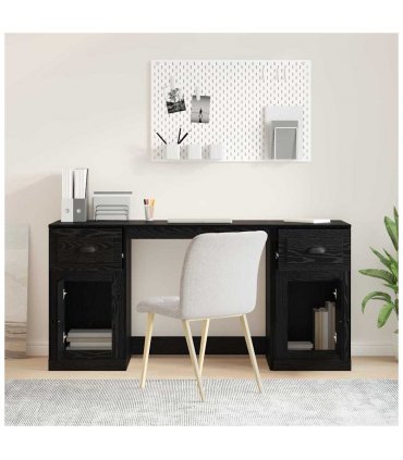 vidaXL Desk with Cabinet Black Oak 154.5 x 50 x 75 cm Engineered Wood