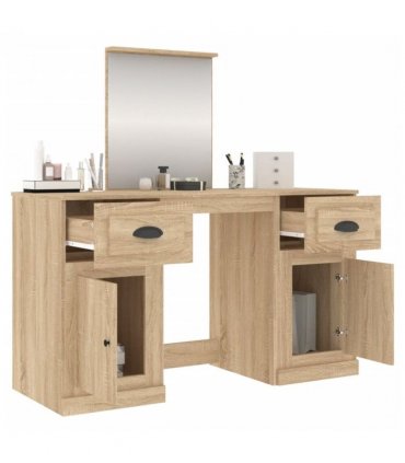 vidaXL Dressing Table with Mirror Sonoma Oak 130x50x132.5 cm