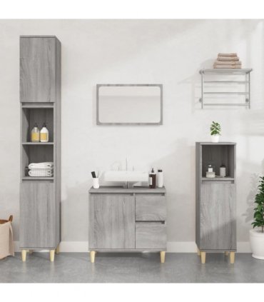vidaXL 3 Piece Bathroom Cabinet Set Grey Sonoma Engineered Wood