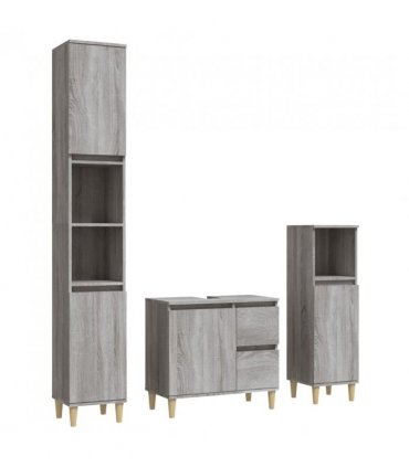 vidaXL 3 Piece Bathroom Cabinet Set Grey Sonoma Engineered Wood