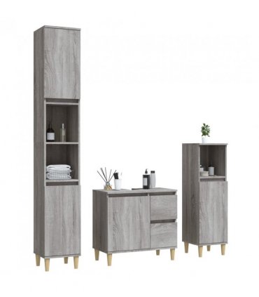 vidaXL 3 Piece Bathroom Cabinet Set Grey Sonoma Engineered Wood