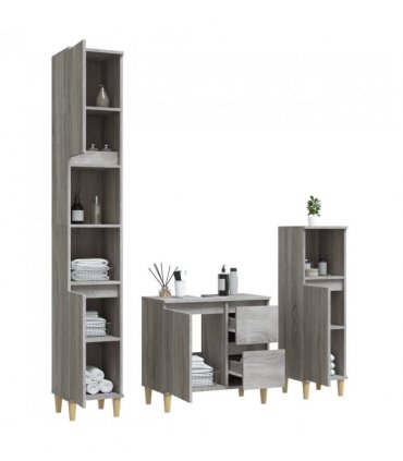 vidaXL 3 Piece Bathroom Cabinet Set Grey Sonoma Engineered Wood