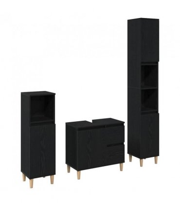 vidaXL Bathroom Furniture Set Wall-mounted with Door 3 pcs Black Oak — V0671964199