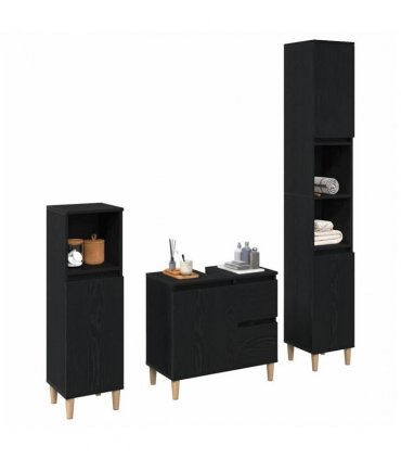 vidaXL Bathroom Furniture Set Wall-mounted with Door 3 pcs Black Oak — V0671964199