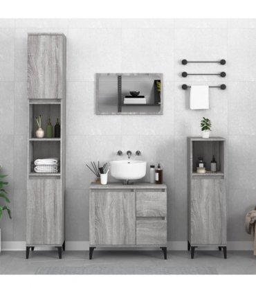 vidaXL 3 Piece Bathroom Cabinet Set Grey Sonoma Engineered Wood — V0671964200