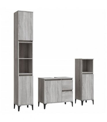 vidaXL 3 Piece Bathroom Cabinet Set Grey Sonoma Engineered Wood — V0671964200