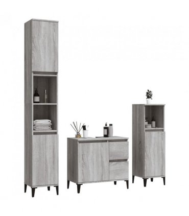 vidaXL 3 Piece Bathroom Cabinet Set Grey Sonoma Engineered Wood — V0671964200