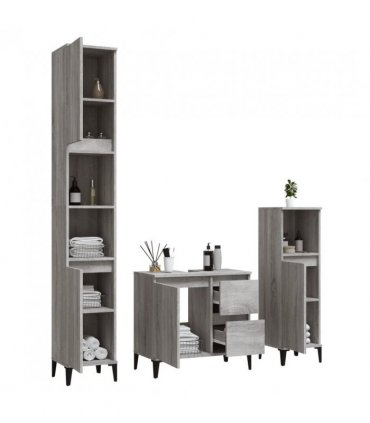 vidaXL 3 Piece Bathroom Cabinet Set Grey Sonoma Engineered Wood — V0671964200