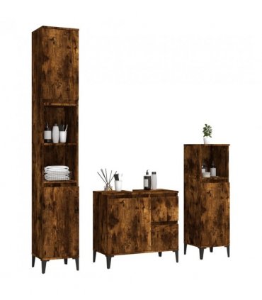 vidaXL 3 Piece Bathroom Cabinet Set Smoked Oak Engineered Wood — V0671964202