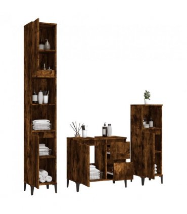 vidaXL 3 Piece Bathroom Cabinet Set Smoked Oak Engineered Wood — V0671964202