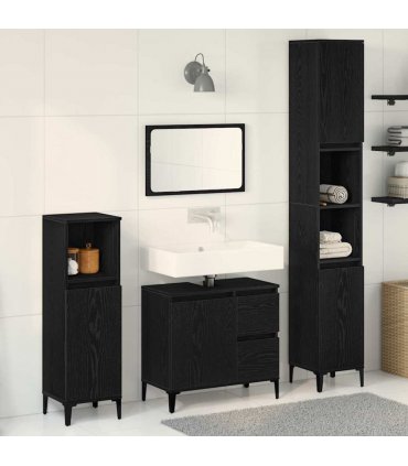 vidaXL Bathroom Furniture Set Wall-mounted with Door 3 pcs Black Oak — V0671964203