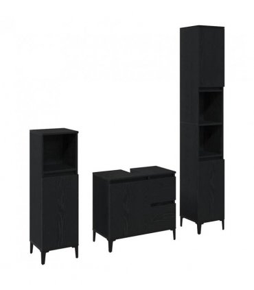 vidaXL Bathroom Furniture Set Wall-mounted with Door 3 pcs Black Oak — V0671964203