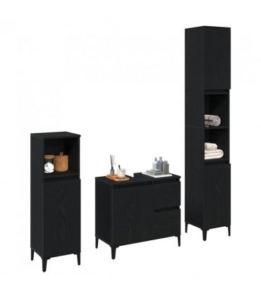 vidaXL Bathroom Furniture Set Wall-mounted with Door 3 pcs Black Oak — V0671964203