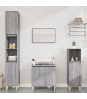 vidaXL 3 Piece Bathroom Furniture Set Grey Sonoma Engineered Wood — V0671964205