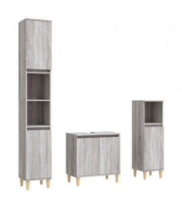 vidaXL 3 Piece Bathroom Furniture Set Grey Sonoma Engineered Wood — V0671964205