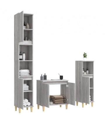 vidaXL 3 Piece Bathroom Furniture Set Grey Sonoma Engineered Wood — V0671964205