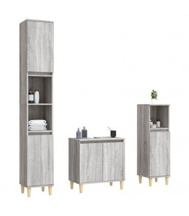 vidaXL 3 Piece Bathroom Furniture Set Grey Sonoma Engineered Wood — V0671964205