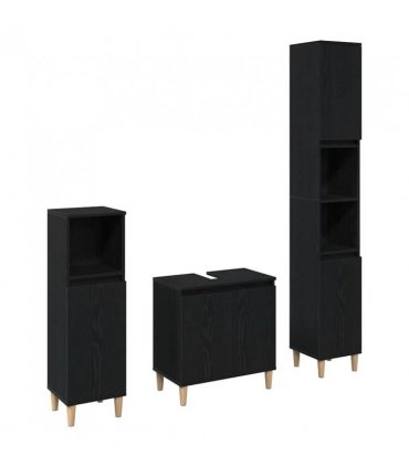 vidaXL Bathroom Furniture Set Wall-mounted with Door 3 pcs Black Oak — V0671964208