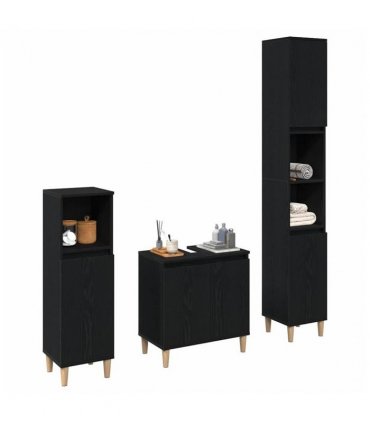 vidaXL Bathroom Furniture Set Wall-mounted with Door 3 pcs Black Oak — V0671964208