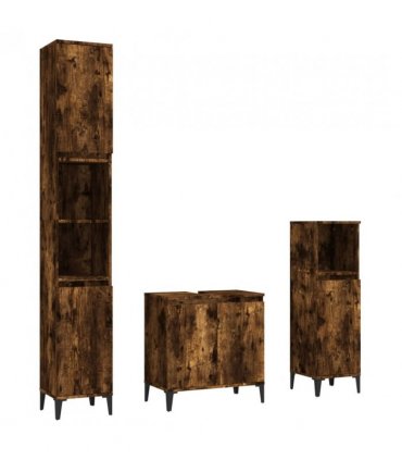 vidaXL 3 Piece Bathroom Furniture Set Smoked Oak Engineered Wood — V0671964209