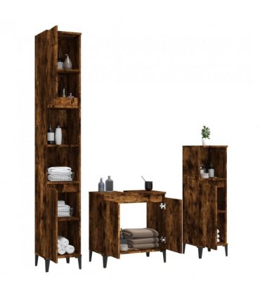 vidaXL 3 Piece Bathroom Furniture Set Smoked Oak Engineered Wood — V0671964209
