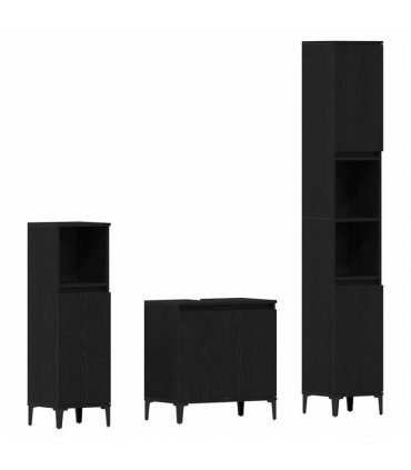 vidaXL Bathroom Furniture Set Wall-mounted with Door 3 pcs Black Oak — V0671964210