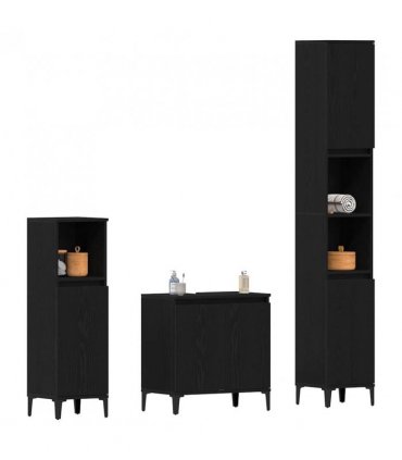 vidaXL Bathroom Furniture Set Wall-mounted with Door 3 pcs Black Oak — V0671964210