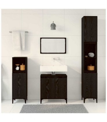 vidaXL Bathroom Furniture Set Wall-mounted with Door 3 pcs Black Oak — V0671964210