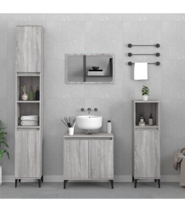 vidaXL 3 Piece Bathroom Furniture Set Grey Sonoma Engineered Wood — V0671964211