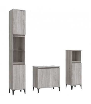 vidaXL 3 Piece Bathroom Furniture Set Grey Sonoma Engineered Wood — V0671964211