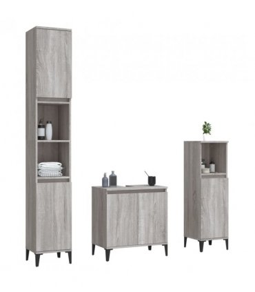 vidaXL 3 Piece Bathroom Furniture Set Grey Sonoma Engineered Wood — V0671964211