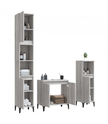 vidaXL 3 Piece Bathroom Furniture Set Grey Sonoma Engineered Wood — V0671964211