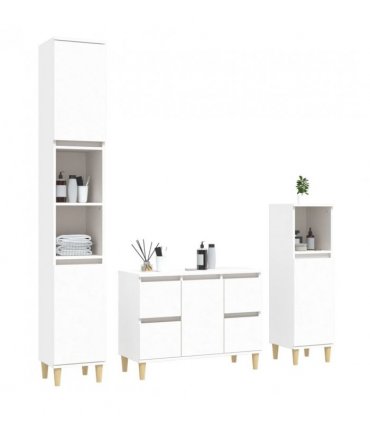 vidaXL 3 Piece Bathroom Furniture Set White Engineered Wood — V0671964215