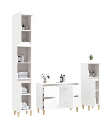 vidaXL 3 Piece Bathroom Furniture Set White Engineered Wood — V0671964215