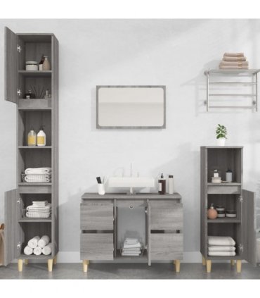 vidaXL 3 Piece Bathroom Furniture Set Grey Sonoma Engineered Wood — V0671964216