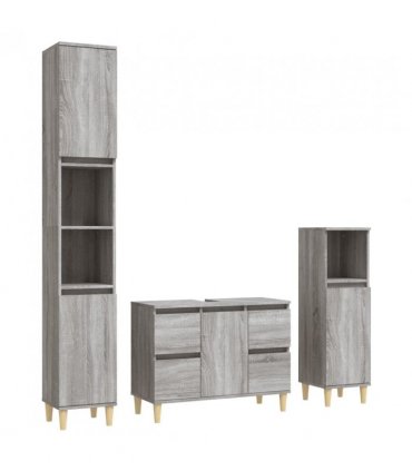 vidaXL 3 Piece Bathroom Furniture Set Grey Sonoma Engineered Wood — V0671964216