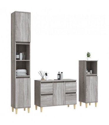 vidaXL 3 Piece Bathroom Furniture Set Grey Sonoma Engineered Wood — V0671964216