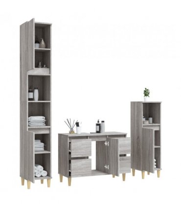 vidaXL 3 Piece Bathroom Furniture Set Grey Sonoma Engineered Wood — V0671964216