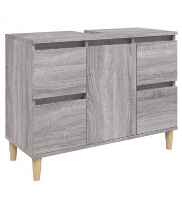 vidaXL 3 Piece Bathroom Furniture Set Grey Sonoma Engineered Wood — V0671964216