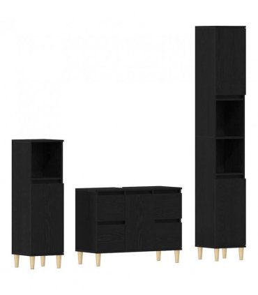 vidaXL Bathroom Furniture Set Wall-mounted with Door 3 pcs Black Oak — V0671964217