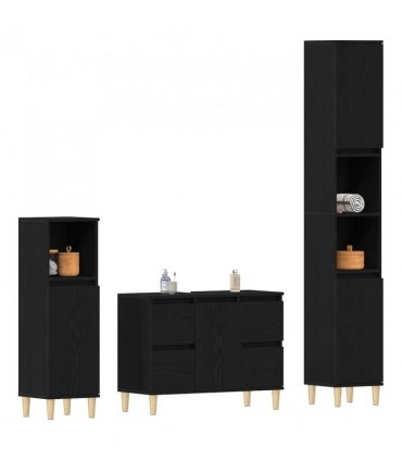 vidaXL Bathroom Furniture Set Wall-mounted with Door 3 pcs Black Oak — V0671964217