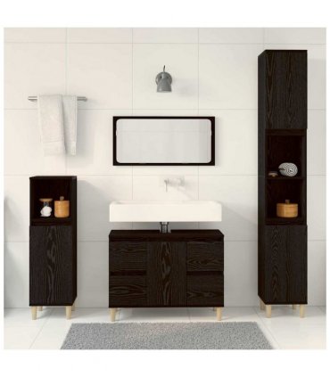 vidaXL Bathroom Furniture Set Wall-mounted with Door 3 pcs Black Oak — V0671964217