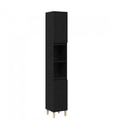 vidaXL Bathroom Furniture Set Wall-mounted with Door 3 pcs Black Oak — V0671964217